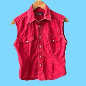 Vintage Ton Sur Ton Red Sleeveless Button Down Shirt